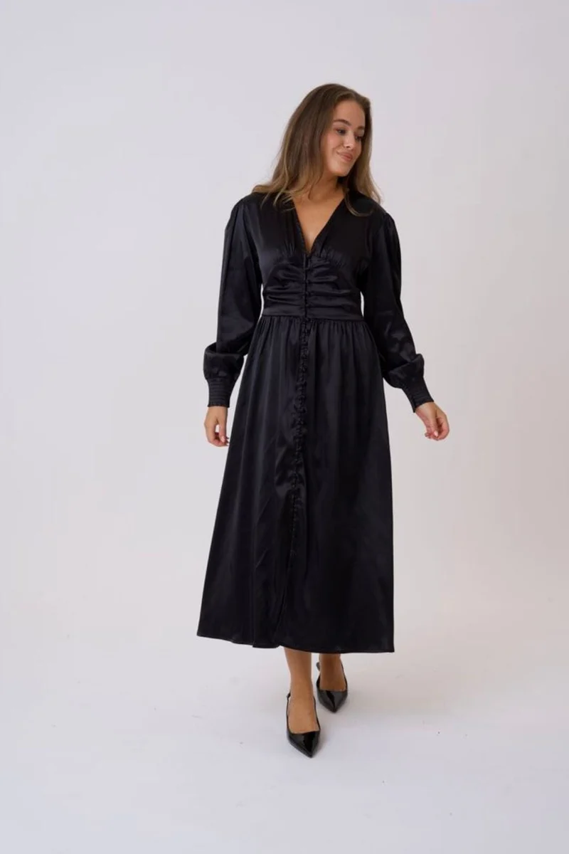 BYIC - Adelic Long Dress A2327 - Black Satin