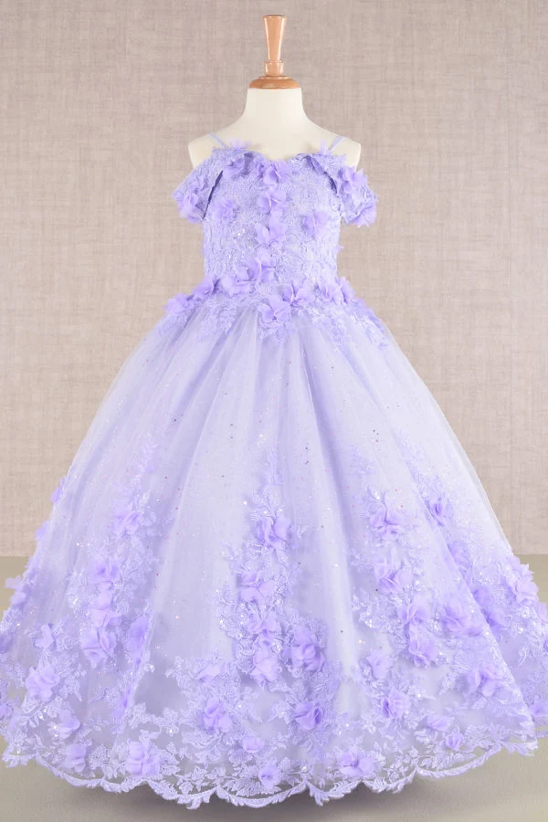 Utsmyckad Glitter Cut-Away Shoulder Kid Klänning från Elizabeth K - GK110