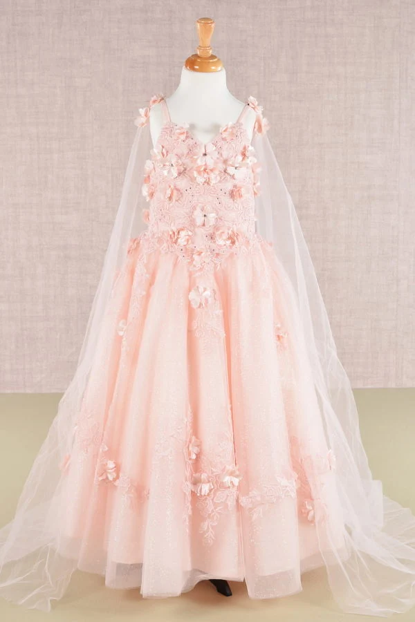 Blommig applique glitter V-ringad barnklänning från Elizabeth K - GK111