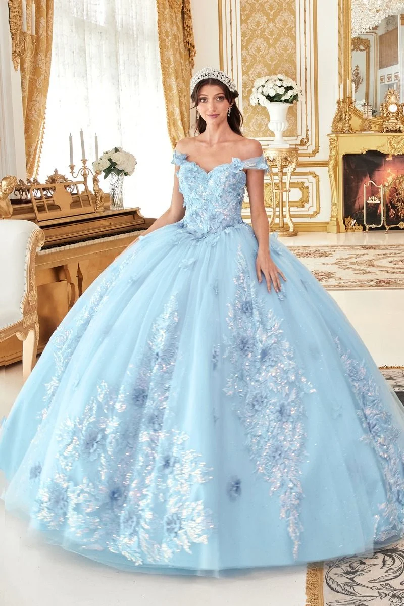 Blommig applicerad från axeln Quinceanera balklänning av Ladivine 15713