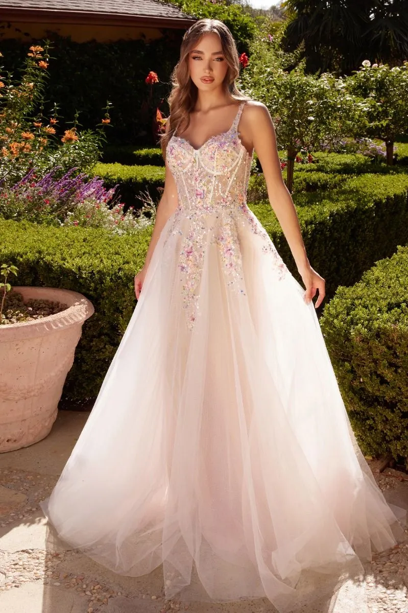 Andrea & Leo Couture A1288 A-linje med flerfärgad blommig klänning - speciellt tillfälle