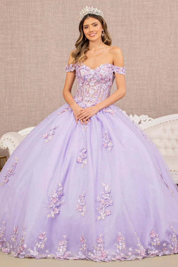 3D Flower Off-Shoulder Sweetheart Neckline Quinceanera Klänning från Elizabeth K - GL3182