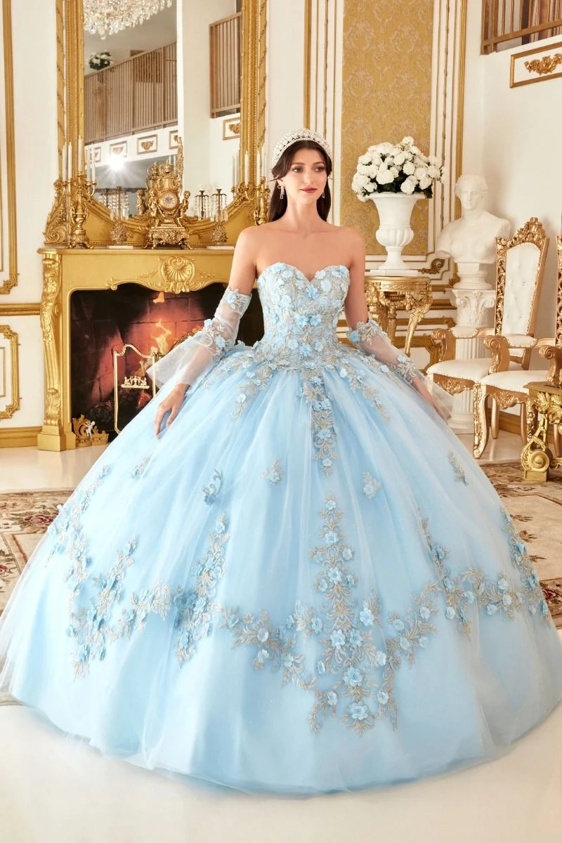Blommig axelbandslös Sweetheart-ringning Quinceanera balklänning från Ladivine 15714