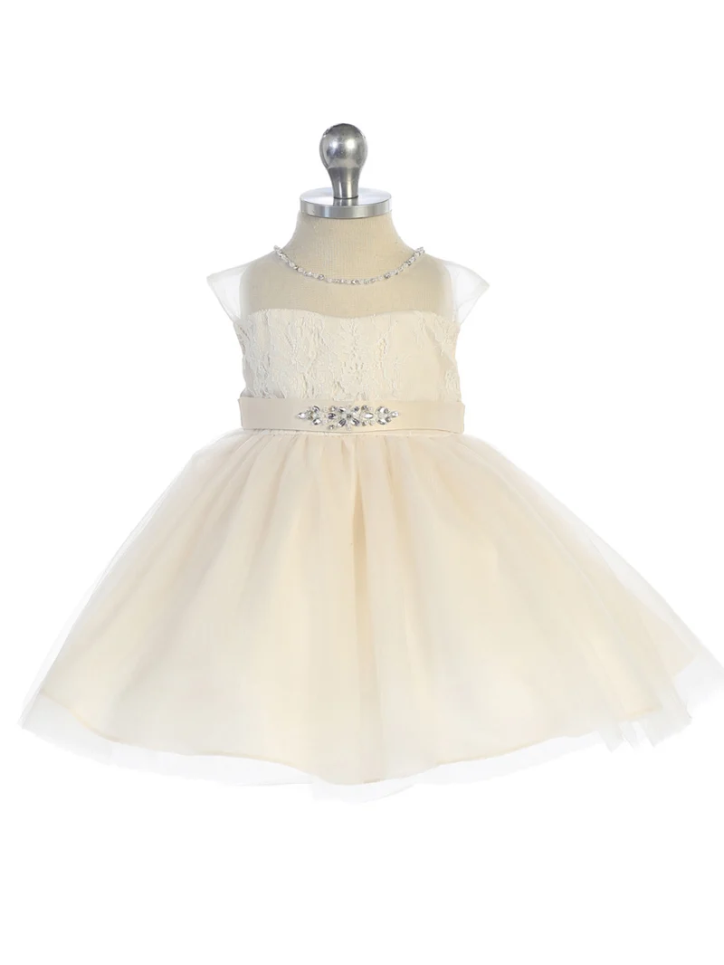Baby Girl Lace Bodice Illusion Pärlhalsad klänning från TIPTOP KIDS - AS5712S