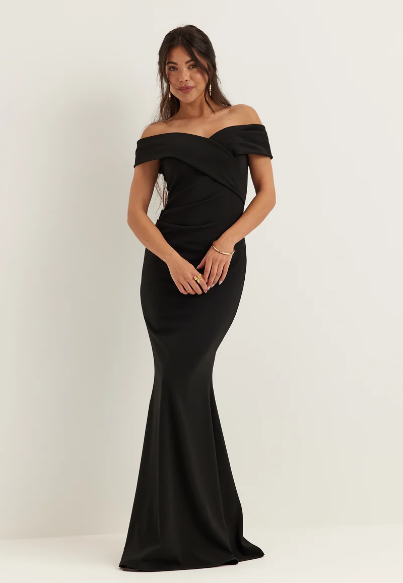 Off Shoulder Pleat Maxi Dress