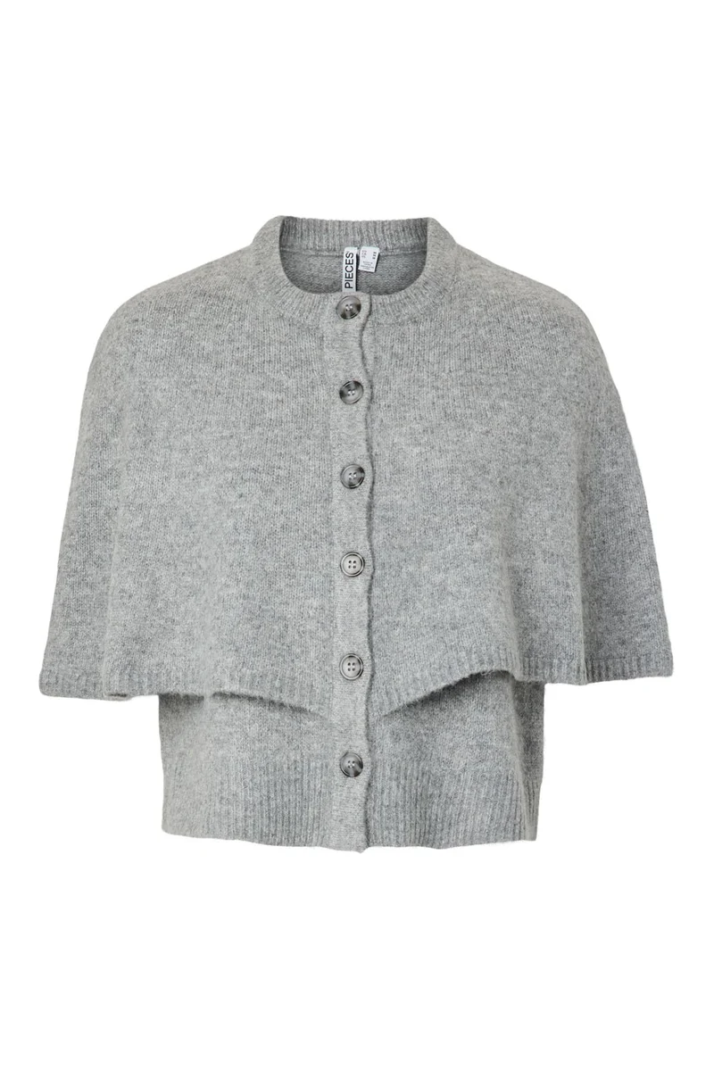 Pieces - Pcaico Cape Knit Cardigan - 5075497 Medium Grey Melange