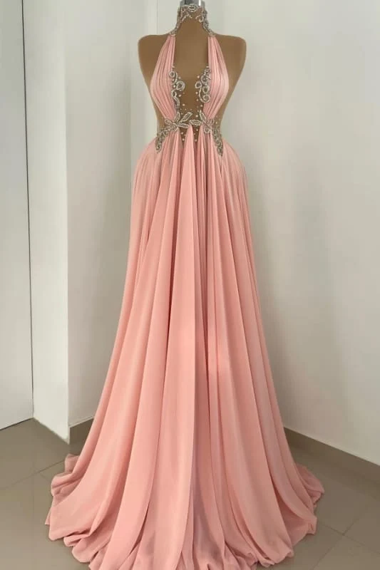 Elegant Halter Empire Pärlhalsband Med A-Linje Lång Balklänning För Speciella Tillfällen