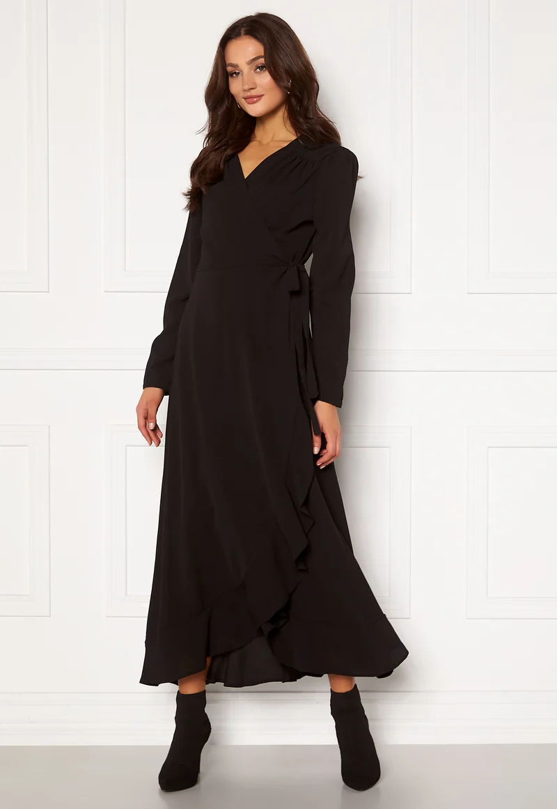 Long Sleeve Wrap Frill Maxi Dress