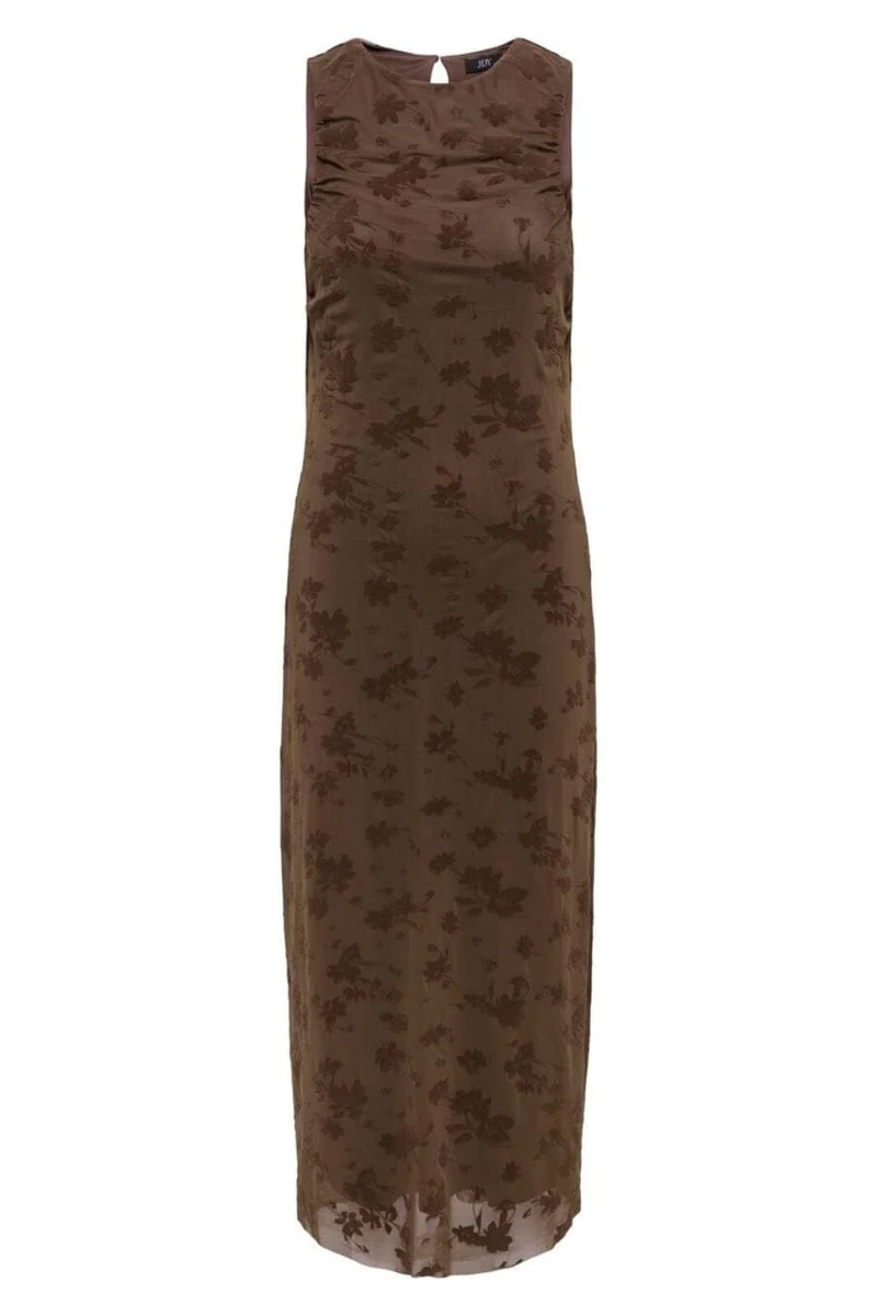 JDY - Jdyruby S/L Rouching Flock Dress - 5019824 Chocolate Brown Big Flower