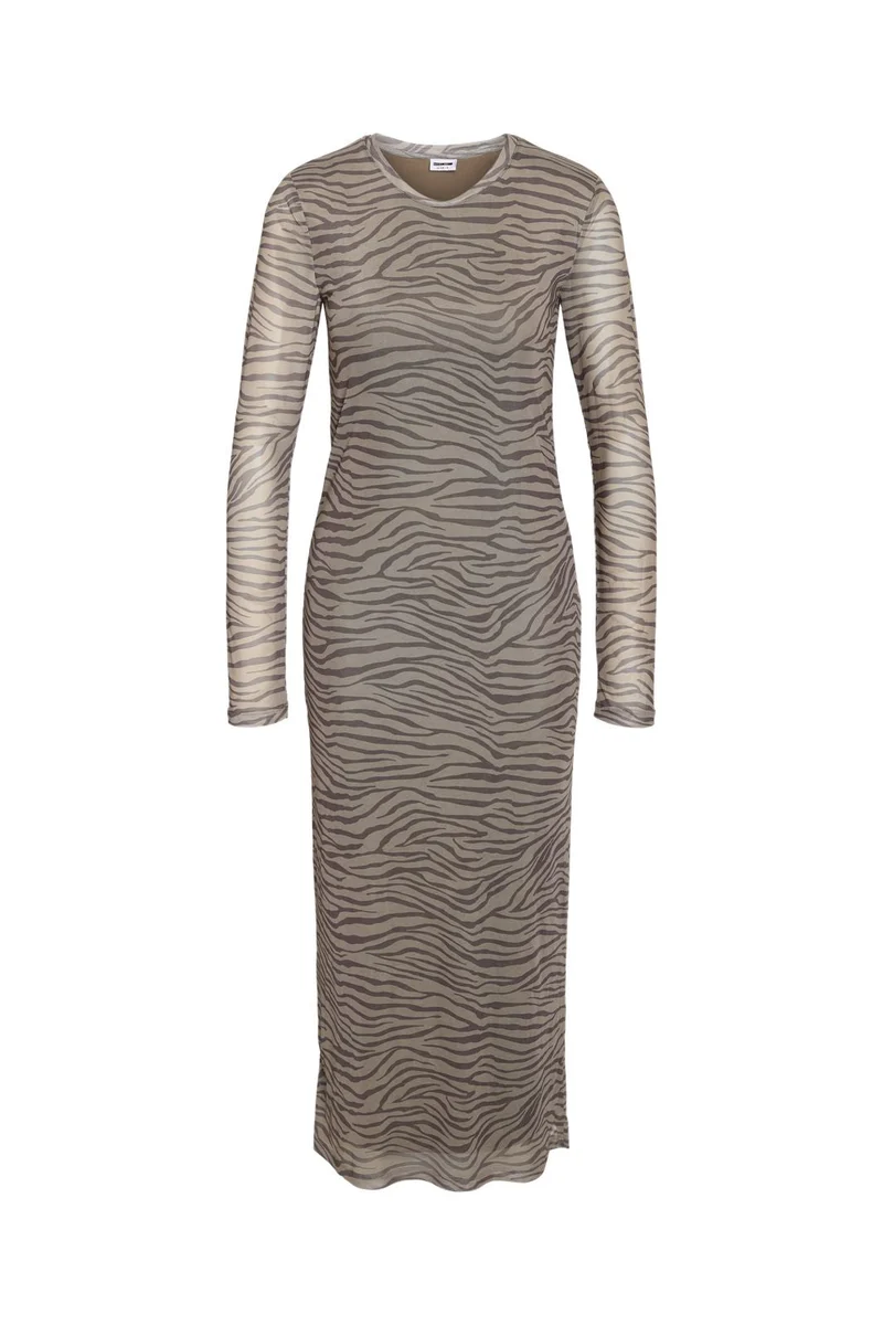 Noisy May - Nmjudith L/S Mesh Dress Fwd - 4867217 Chinchilla Morel Zebra