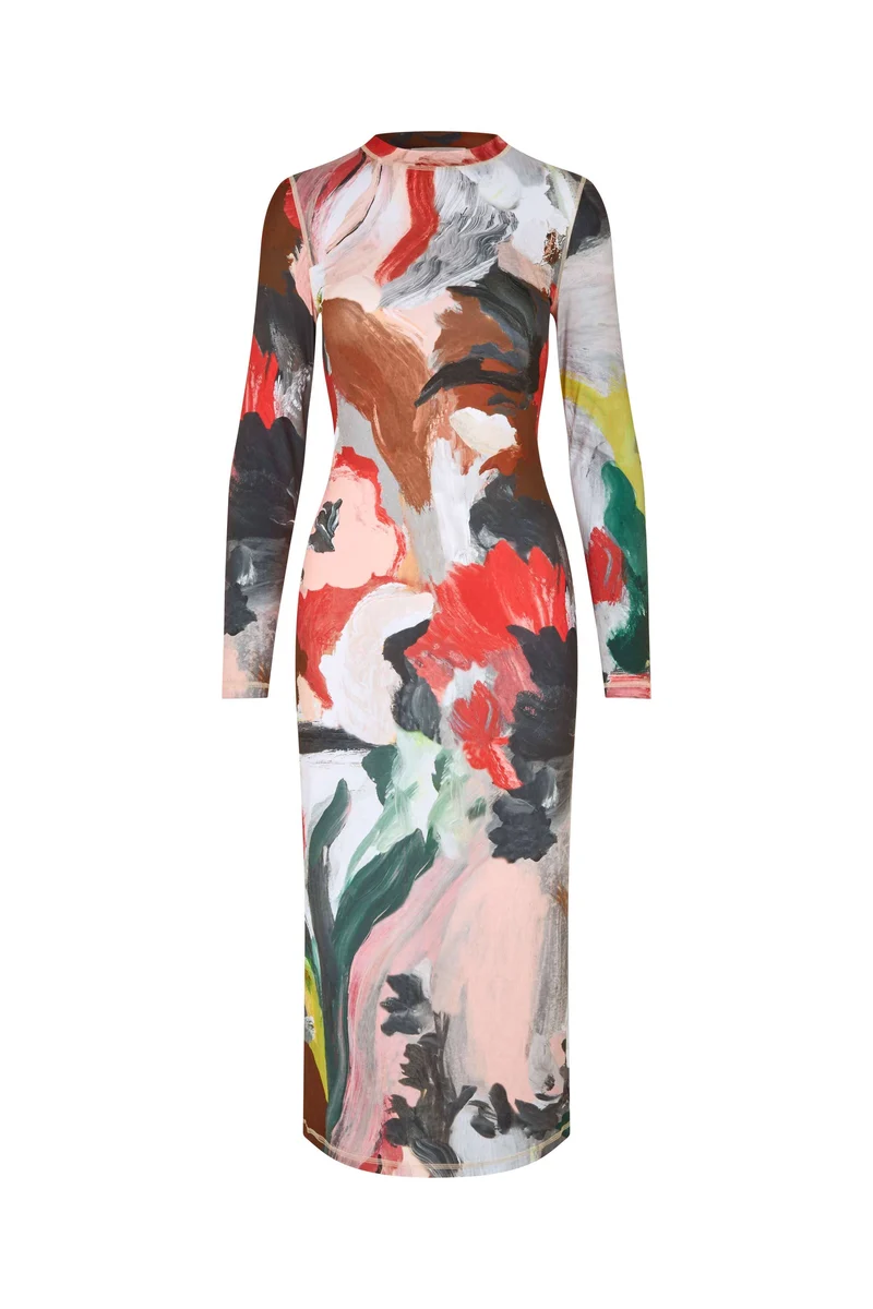 Stine Goya - 2244 Stocking Jersey, Pullover Long Sleeve Midi Dresssg-ps26-d074-2244 - My Garden