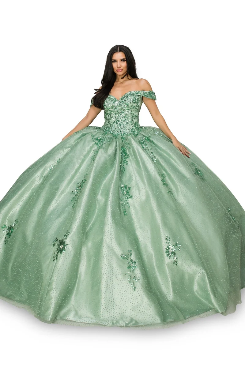 Off Shoulder Floral Applique Quinceanera Klänning från Cinderella Couture USA AS8060J