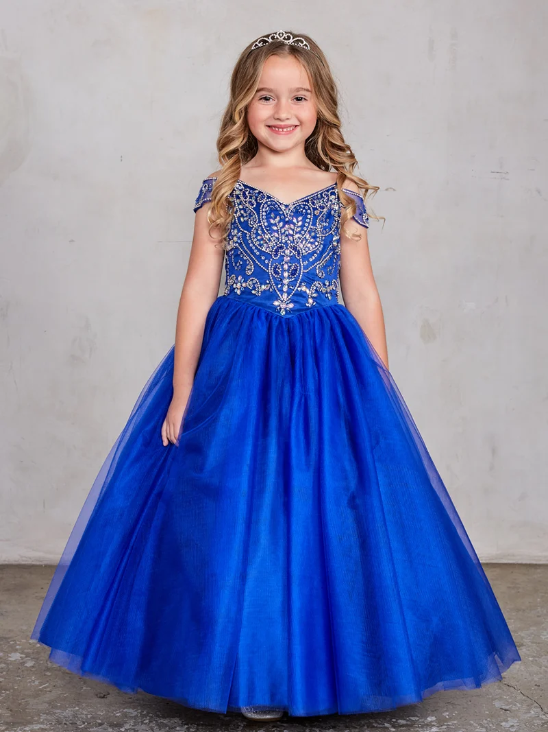 Off Shoulder Beaded Bodice Girl Pageant/Mini Quince Dress från TIPTOP KIDS - AS7021