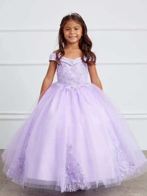 Off the Shoulder Balklänning Mini Quince Girl Dress med spetsapplikation från TIPTOP KIDS - AS7034