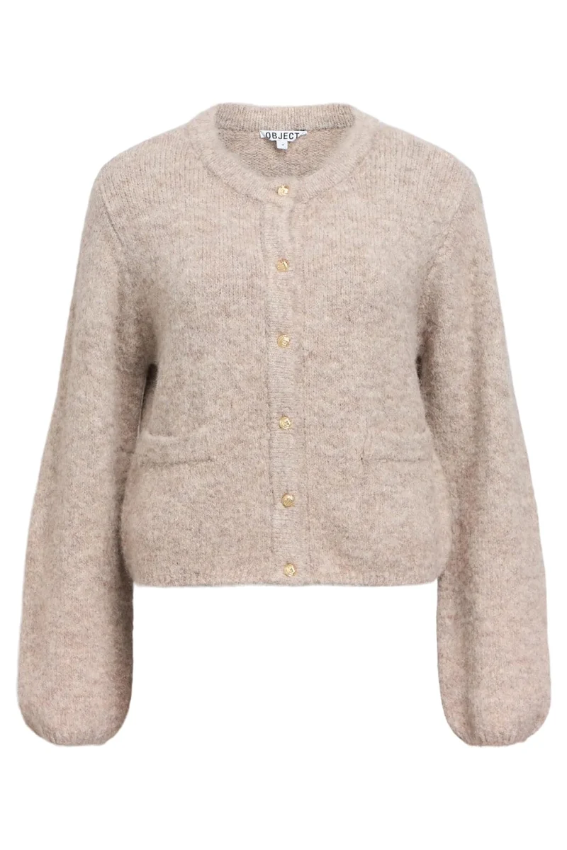 Object - Objsaggia Re L/S Knit Cardigan - 4854325 Humus Melange