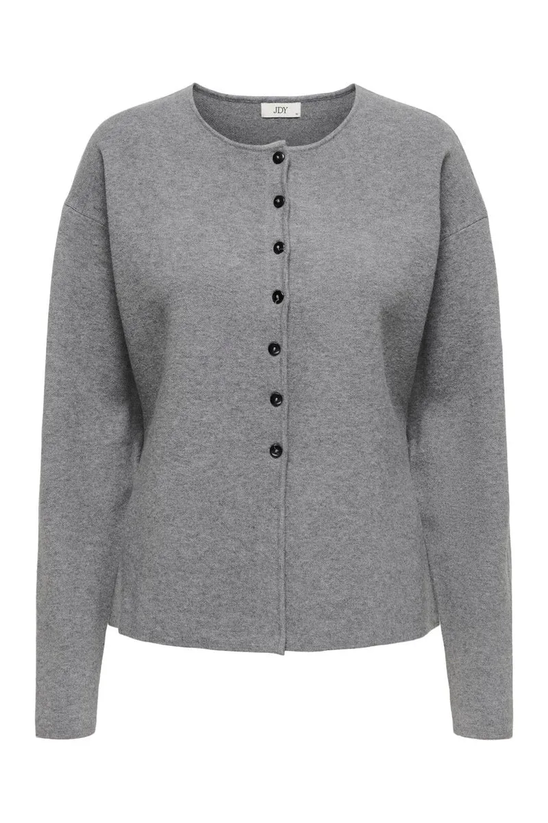 JDY - Jdyprime Life L/S Waist Button Cardi Knt - 4945774 Medium Grey Melange W Black Buttons