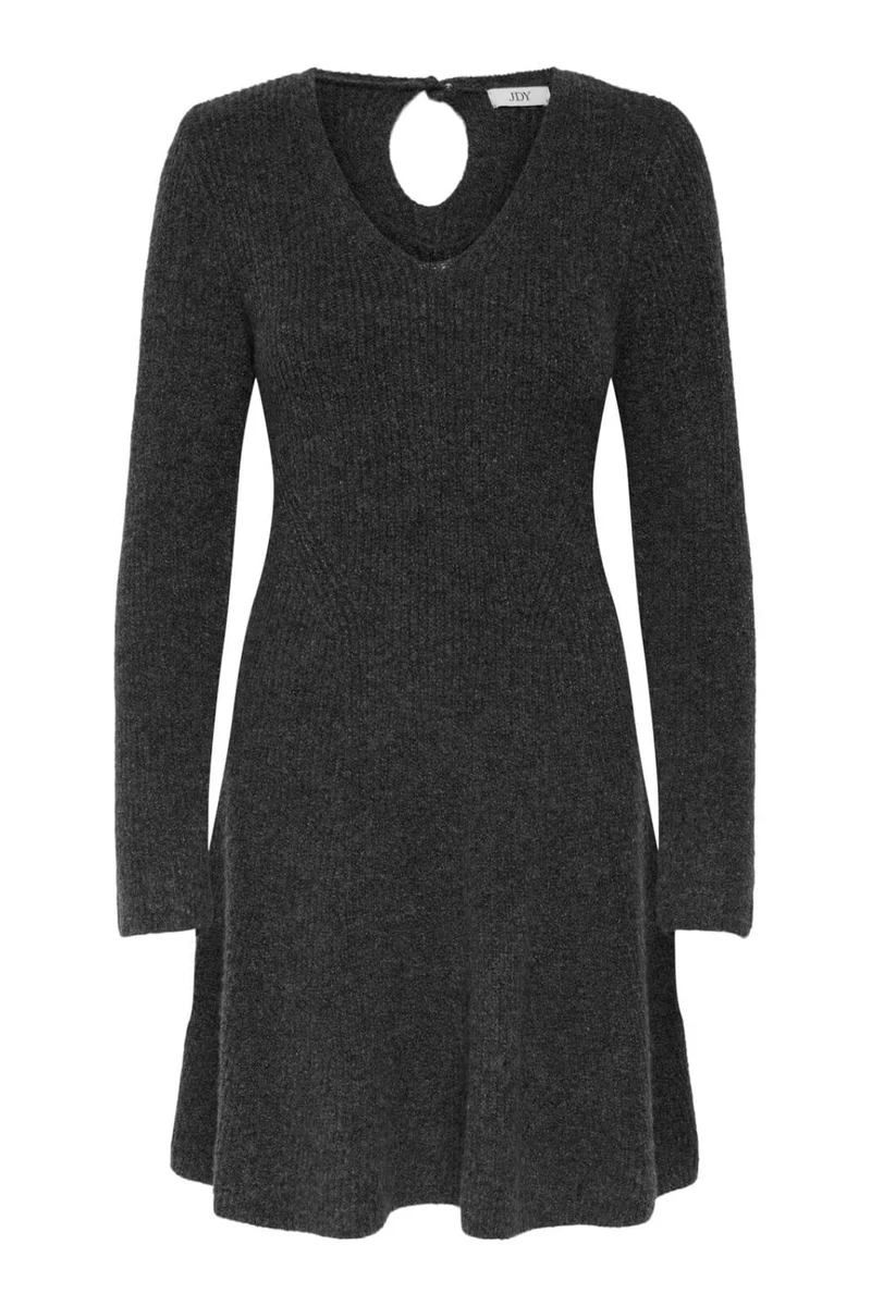 JDY - Jdynova L/S V-Neck Skater Dress Knt - 4837958 Dark Grey Melange