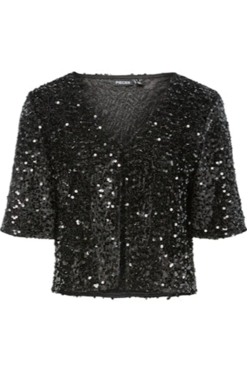 Pieces - Pckam 2/4 Cardigan - 4883152 Black Black Sequins