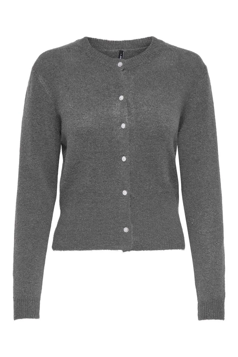 Only - Onlhavanna Ls Button Cardigan Knt - 4932225 Medium Grey Melange Bling Button