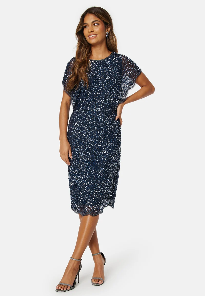 Scallop Sequin Midi Dress