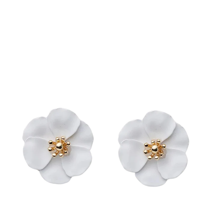 Flower Small Earrings Mat White - White