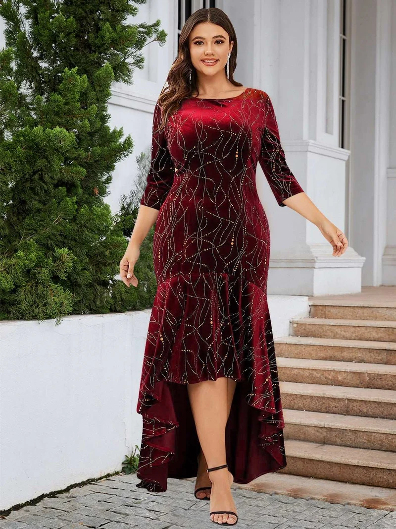 Plus Size volangfåll hög-låg klänning