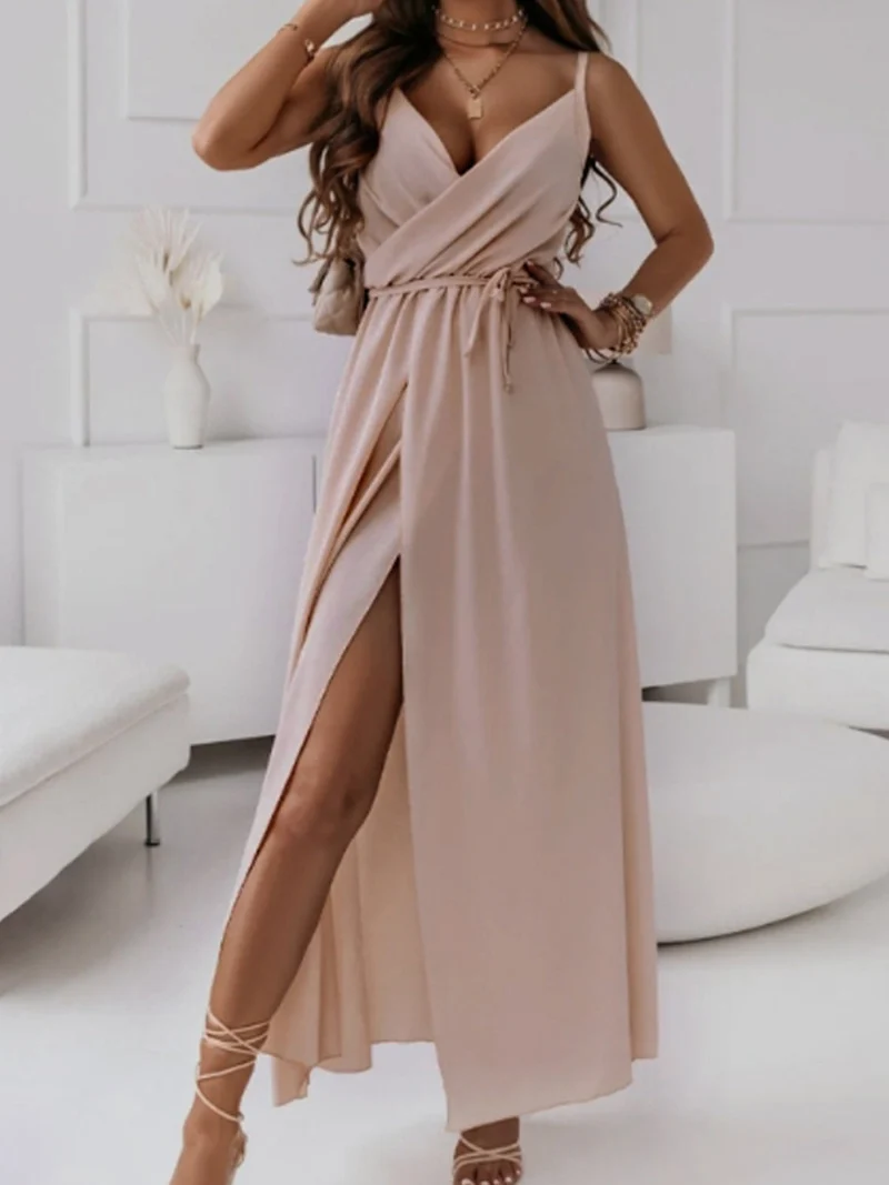 Honey Tied Surplice ärmlös Midi Cami-klänning