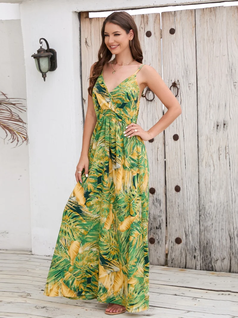 Tryckt Surplice Spaghetti Strap Dress