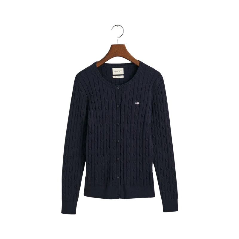Stretch Cotton Cable Knit Cardigan - Evening Blue