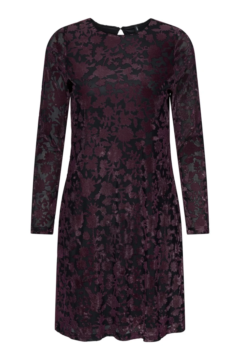 Only - Onlthea L/S Flock Dress - 4982216 Black Parry Flowers (Winetasting)