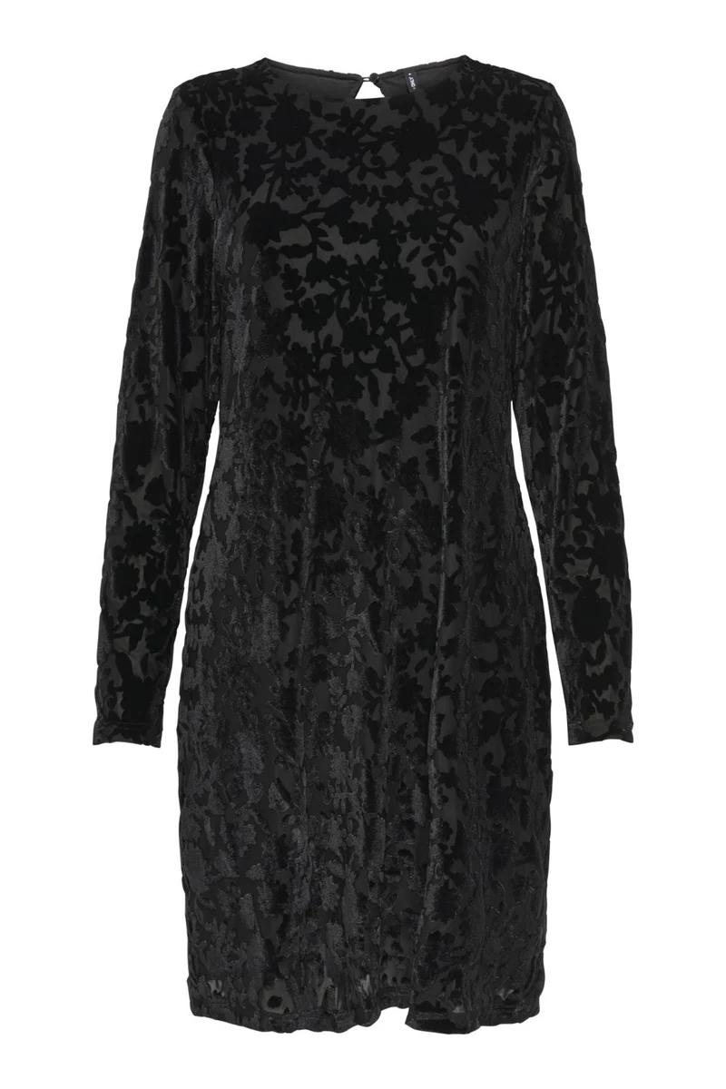 Only - Onlthea L/S Flock Dress - 4929138 Black Parry Flowers (Black)