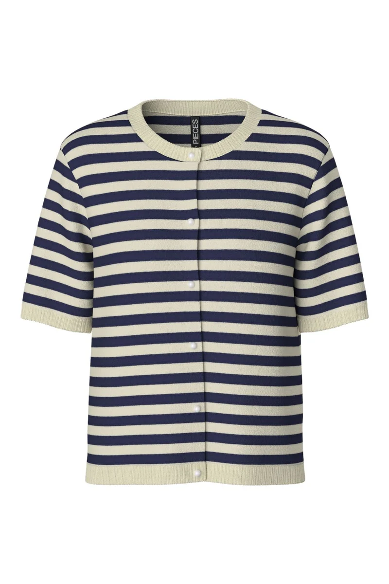 Pieces - Pcorina Ss Stripe Knit Cardi Pwp - 4870440 Maritime Blue Birch
