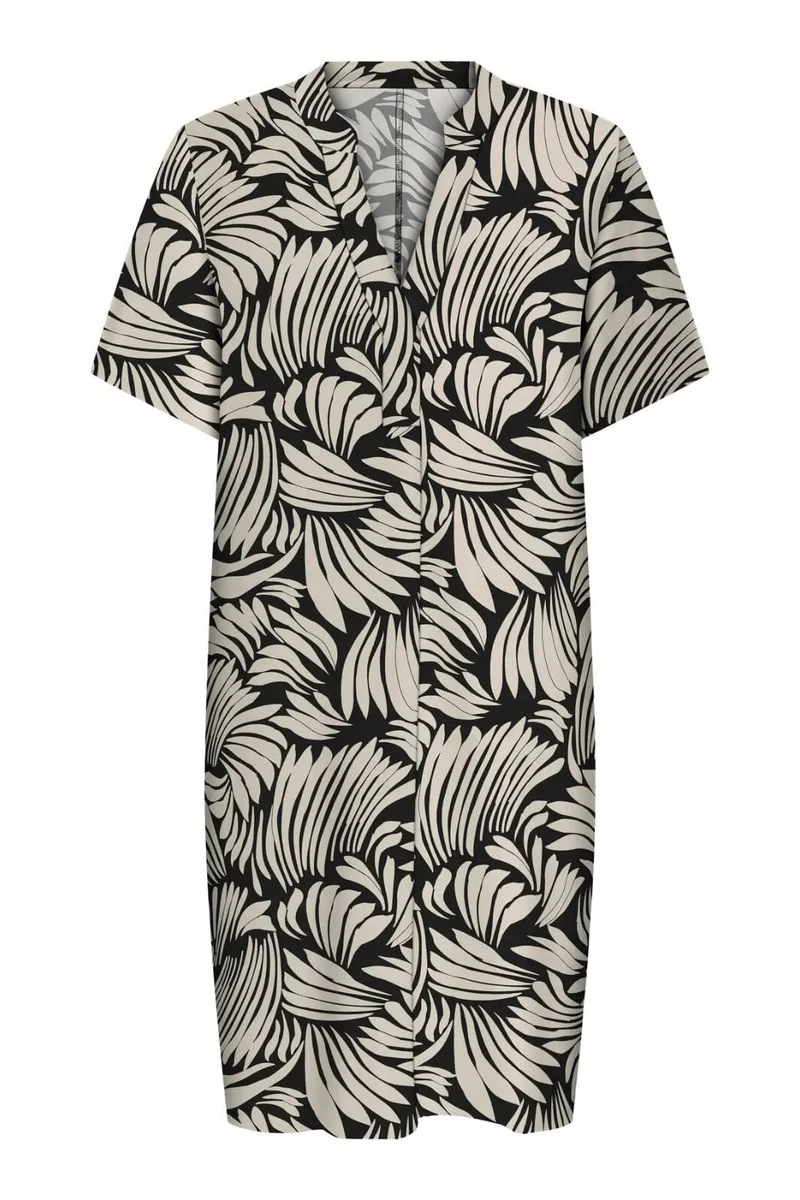 Only - Onlsusi Life Ss V-Neck Tunic Dress Wnn - 4881760 Black Sway Leaves