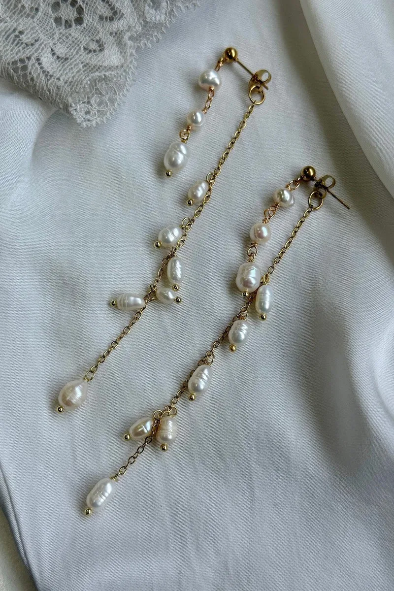 Mellow Moon - Double String Pearl Earring - Forgyldt