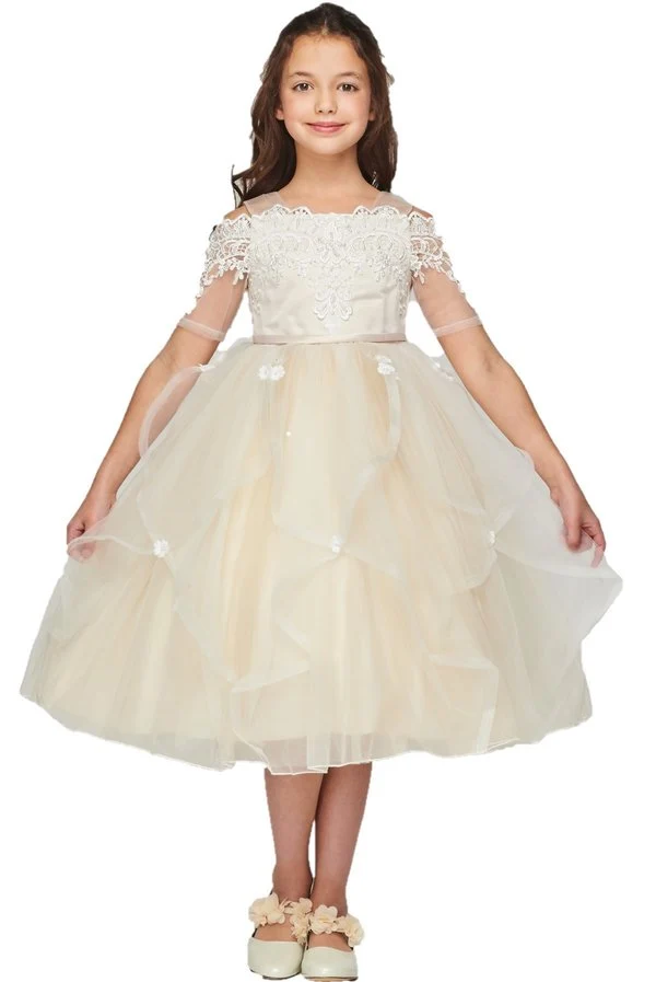 Spets Satin Tyll Flower Girl Dress från Cinderella Couture USA AS5091
