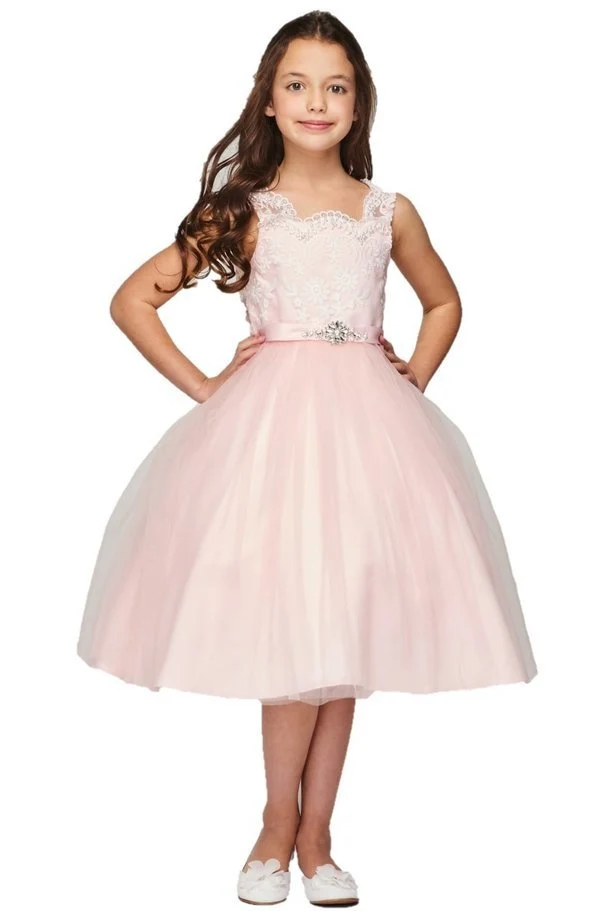 Pärlformad spets mjuk tyll Flower Girl Dress från Cinderella Couture USA AS5079N
