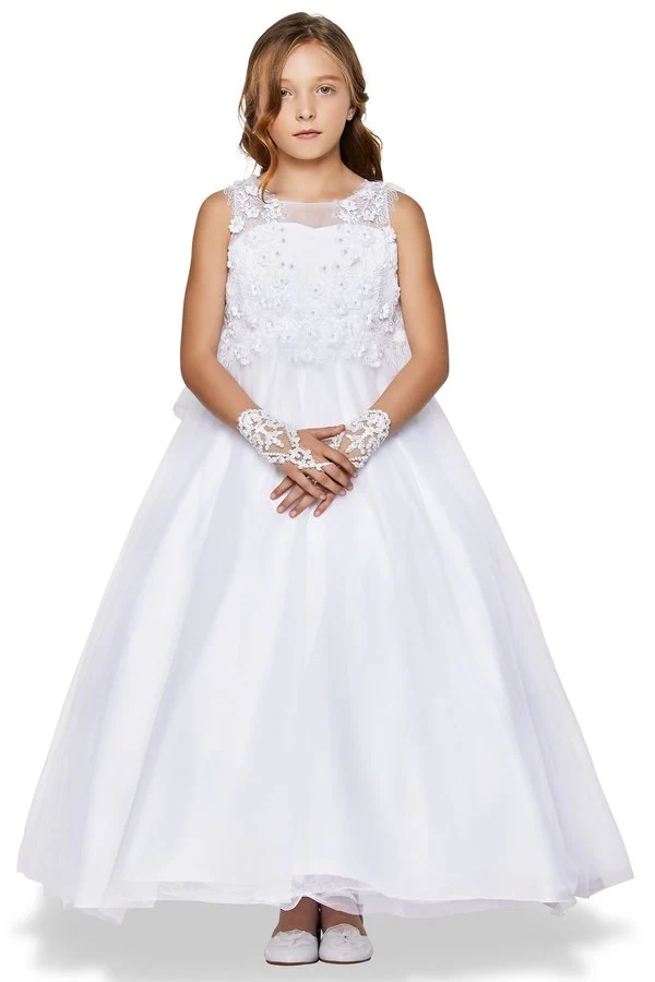 Blommig bodice Spets Tyll Flower Girl Dress från Cinderella Couture USA AS5035