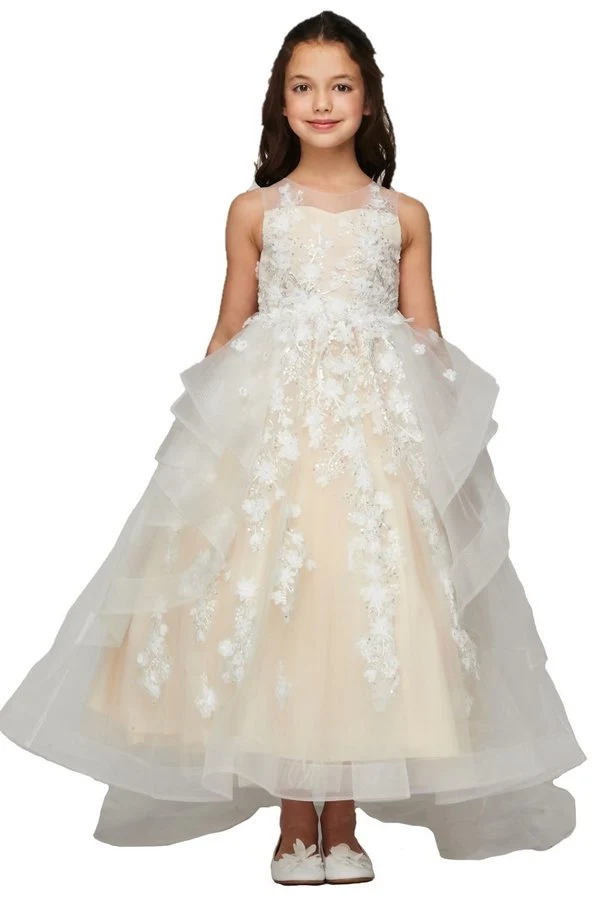 Blommig Satin Tyll Flower Girl Dress från Cinderella Couture USA AS5093