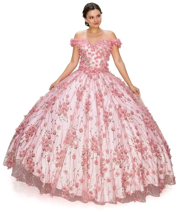 Off the Shoulder Spets Tyll Quinceanera Klänning från Cinderella Couture USA AS8021J-DROSE