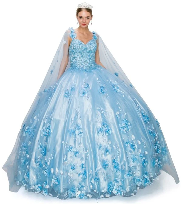 Blommig spets Tyll Quinceanera Klänning från Cinderella Couture USA AS8030J
