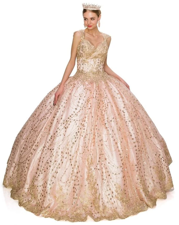 Glitter Satin Tyll Quinceanera Klänning från Cinderella Couture USA AS8024J-rosegold
