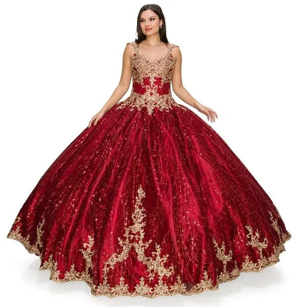 Cinderella Couture USA AS8024J-bur Tyll Paljett Quinceanera Klänning