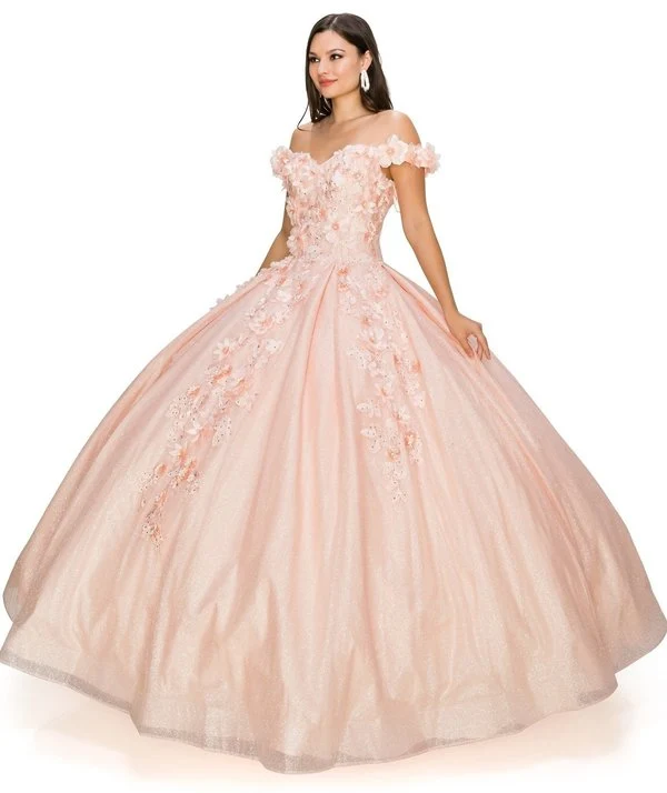 Off the Shoulder Floral Lace Tylle Quinceanera Klänning från Cinderella Couture USA AS8020J-rouge