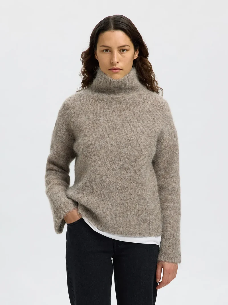 Tröja Gabriella high knit neck - Steel Gray