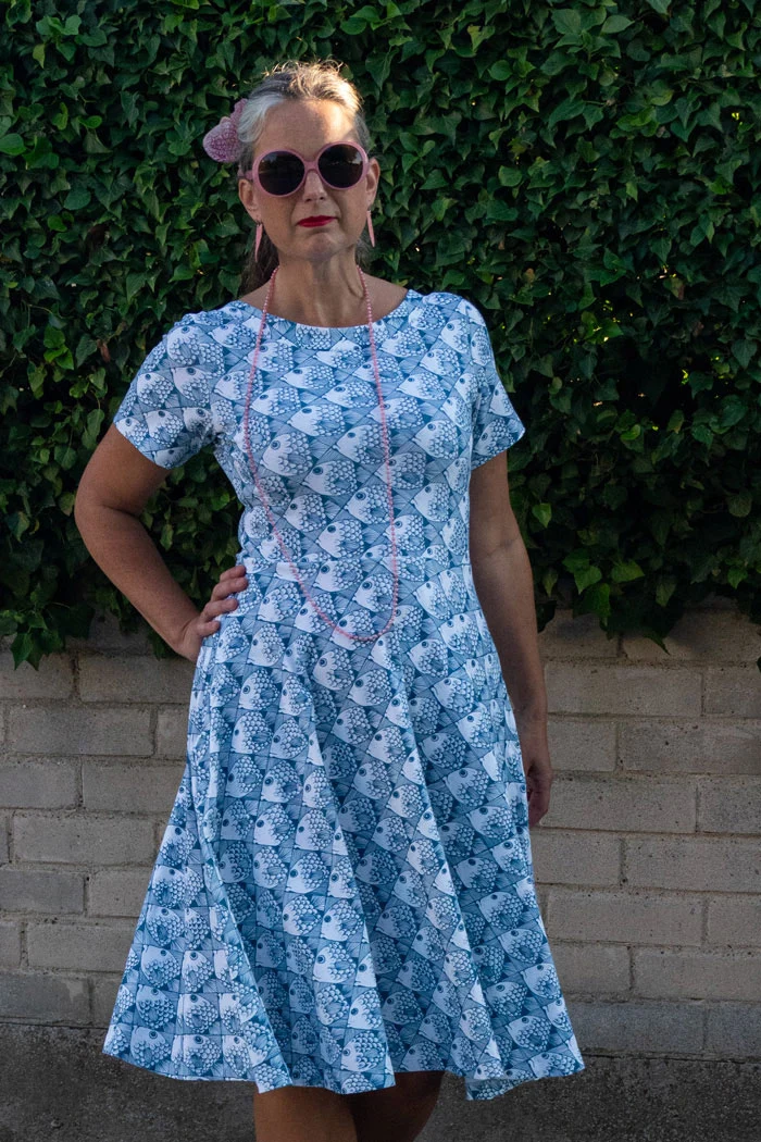 Klänning Malin - Shoal of fish blue
