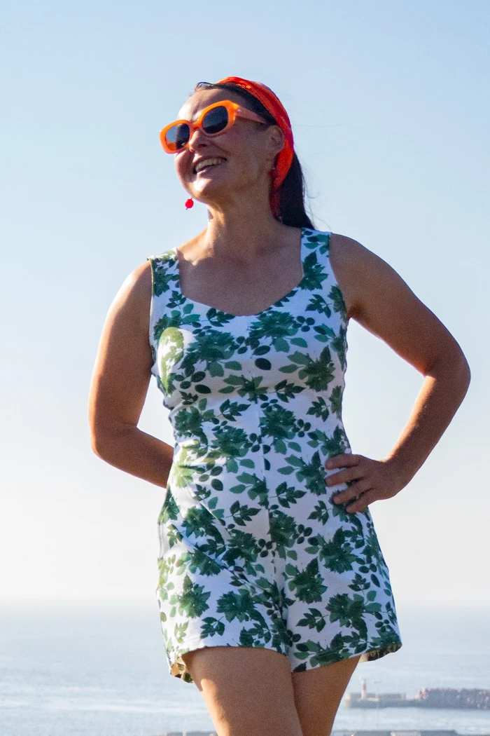Ronja Romper - Dahlia leaf white green