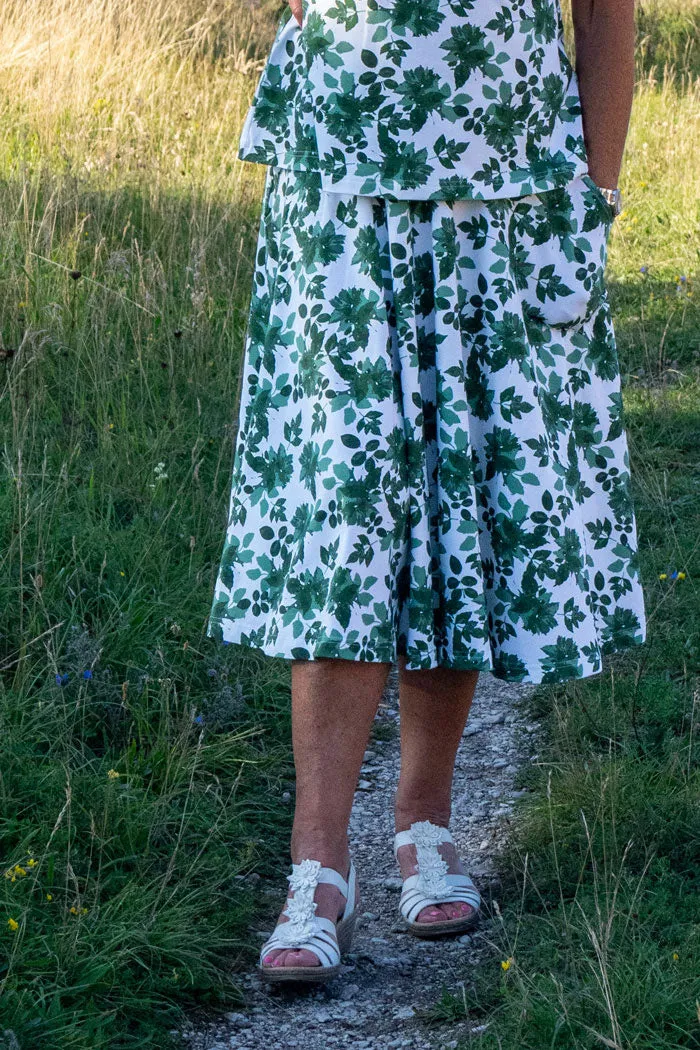 Kjol Cilla - Dahlia leaf white green