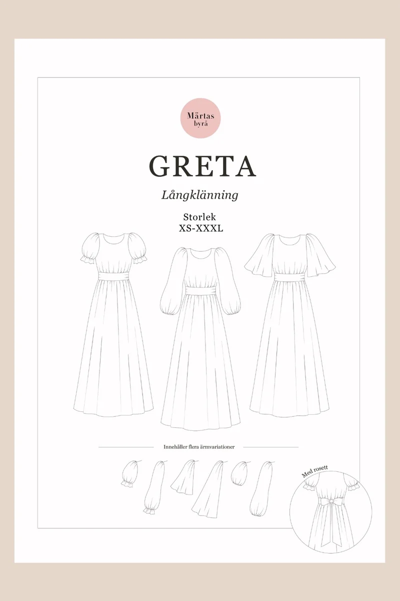 Greta – PDF-symönster för långklänning XS–XXXL