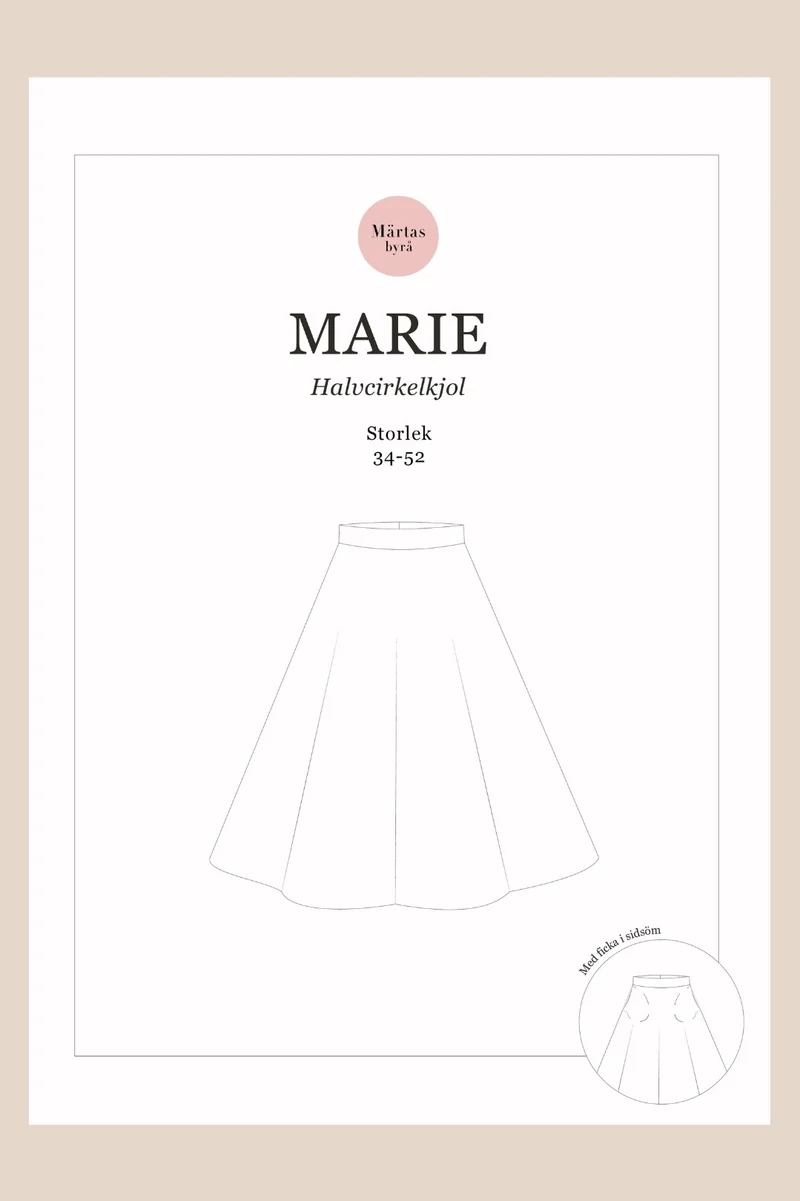 Marie – PDF-symönster för halvcirkelkjol 34–52