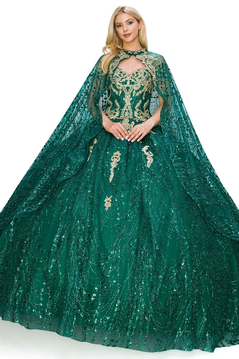 Off the Shoulder Blommig Tyll Spets Quinceanera Klänning från Cinderella Couture USA AS4201HG